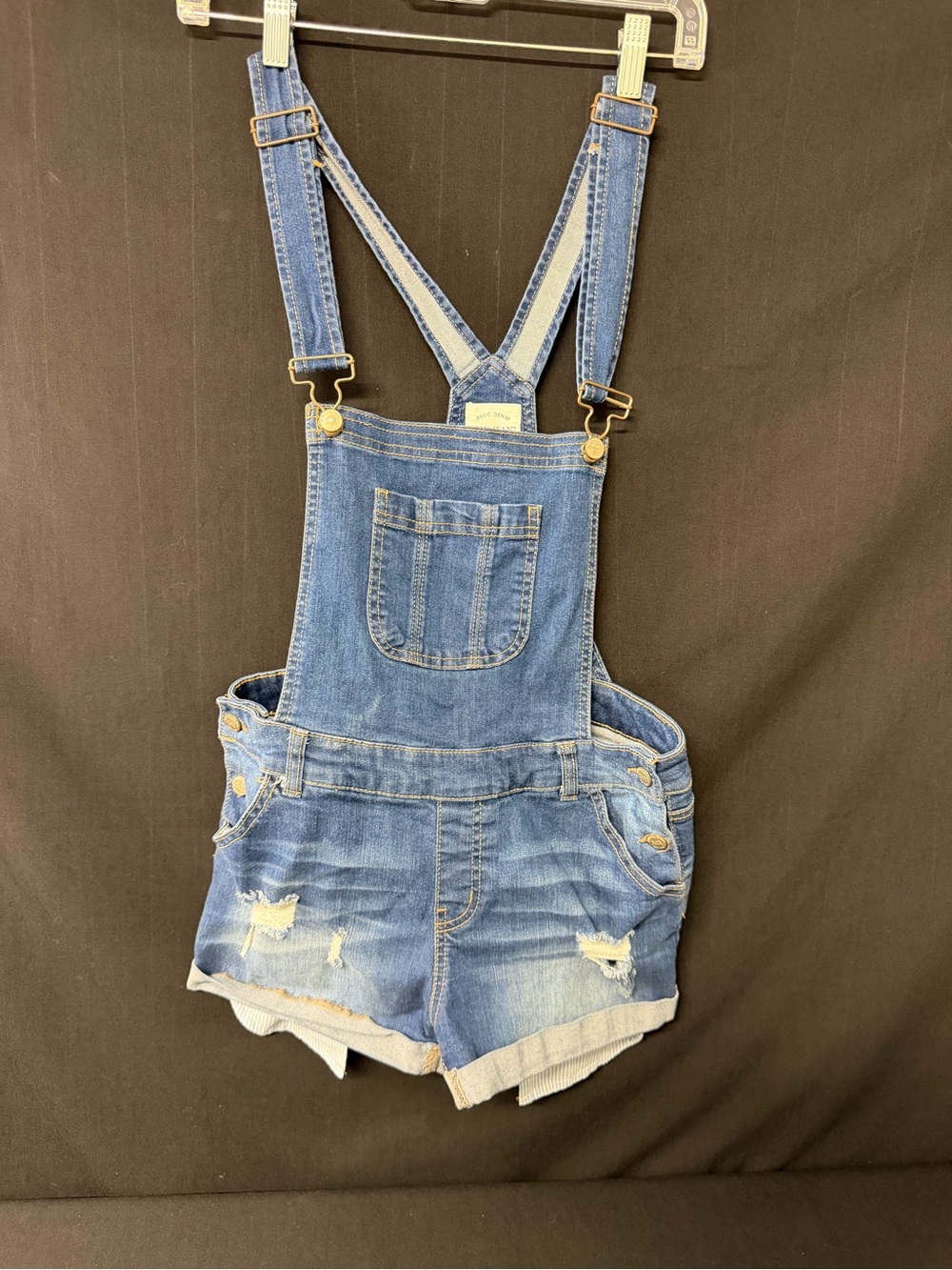 Wax Jean Denim Short Overalls Size M Distressed Cuffed Medium Wash Shortalls